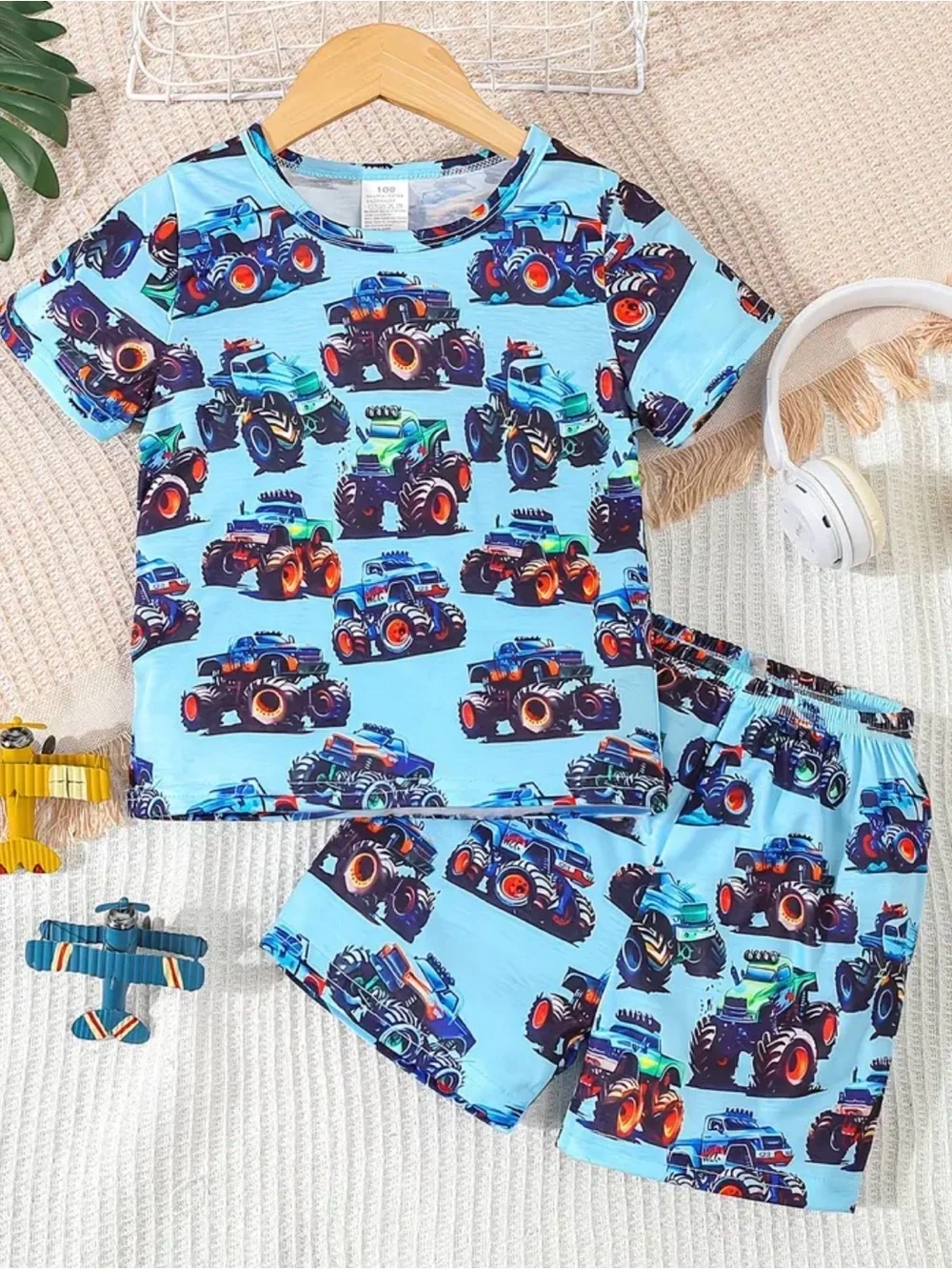 Monster Trucks Blue pajama shorts set EUC